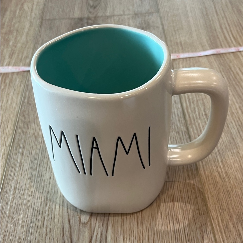 Rae Dunn Miami White and Teal Mug NWOT